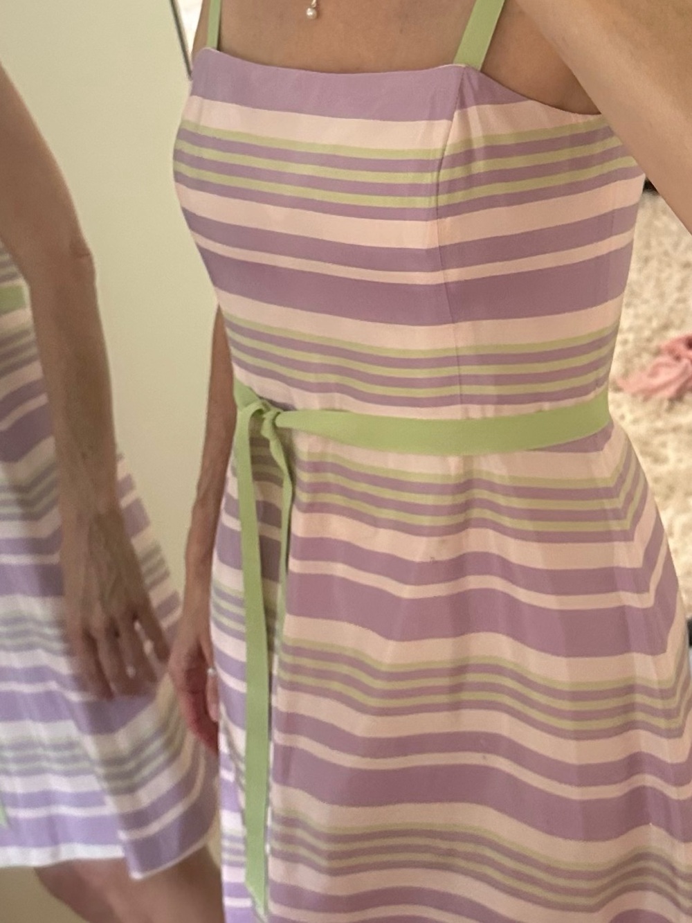 Striped Lilac and Cream Sundress with Green Accents